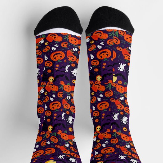 Ultimate Vibrant Socks Spooky Bats Glowing Pumpkin ソックス (上部)
