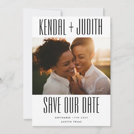 Ultraシンプルモダン写真の編集可能な名結婚前 セーブザデート (正面)