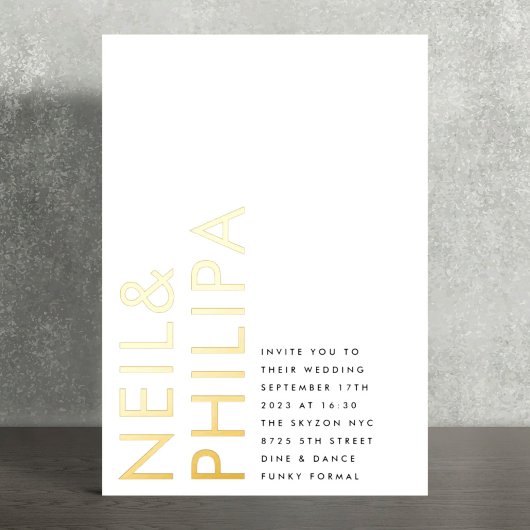 Ultra モダン NAMESシンプルはっきりした結婚の 箔招待状