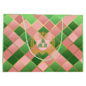 Ultra Chic Preppy Pink Green Argyle Monogram Crest ラージペーパーバッグ (裏面)