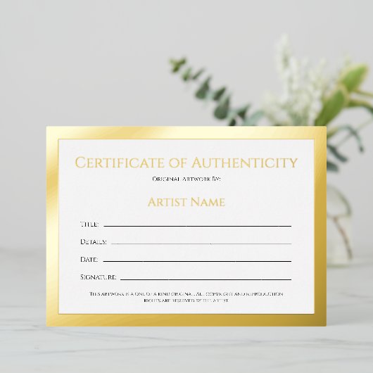 Ultra Luxeゴールド・フォイルの真正性証明書 箔シーズンカード (立ち正面)