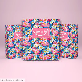 Ultra modern magenta pink floral gift bag wrap ミディアムペーパーバッグ