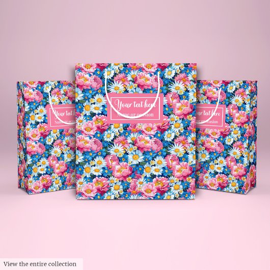 Ultra modern magenta pink floral gift bag wrap ミディアムペーパーバッグ