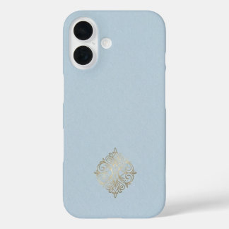 Ultra Premium Powder Blue & Brushed Gold Minimalis iPhone 16ケース
