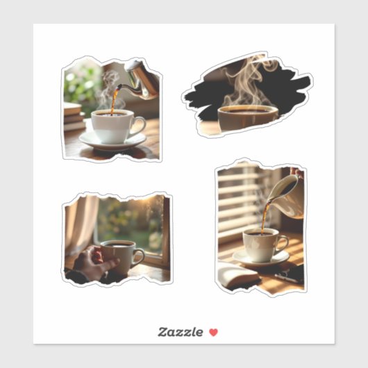 Ultra-realistic photo collage of black coffee pour シール (シート)