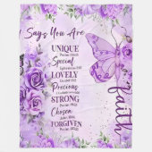 Ultra-Soft Lavender Floral Faith Butterfly Design  フリースブランケット (正面)
