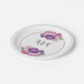 Ultra violetとPink Rosesのフローラ結婚ズ ペーパープレート (アングル)