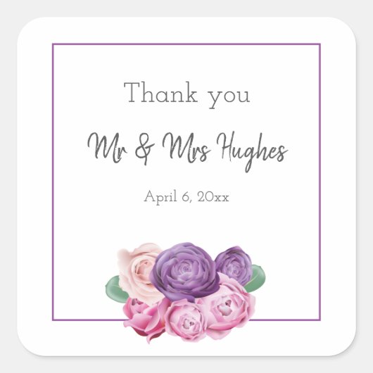 Ultra violetとPink Rosesの結婚ユー感謝していス スクエアシール (正面)