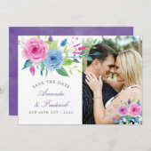 Ultra Violetをテーマにしたフローラ結婚式の日付の保存 セーブザデート (正面/裏面)