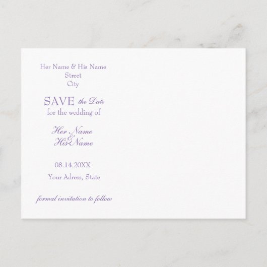 Ultra Violetエレガント Water color日付を保存 案内ポストカード (裏面)