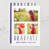 Ultra Violetパレット卒業写真コラージュ 案内状 (正面/裏面)