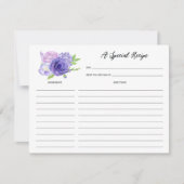 Ultra Violetフローラブライダルシャワーレシピノートカード ノートカード (正面)