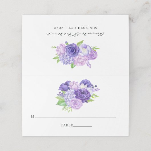 Ultra Violetフローラ結婚の表番号 プレイスカード (外部開封)