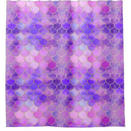 Ultra Violet & Mermaidスケールパターン金ゴールド シャワーカーテン