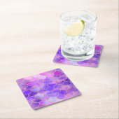 Ultra Violet & Mermaidスケールパターン金ゴールド スクエアペーパーコースター (インサイチュ)