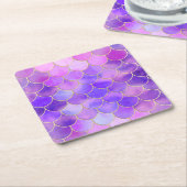 Ultra Violet & Mermaidスケールパターン金ゴールド スクエアペーパーコースター (アングル)