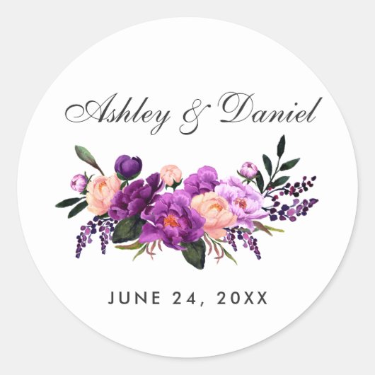 Ultra Violet Purpleフローラ水色結婚の ラウンドシール (正面)