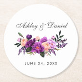 Ultra Violet Purpleフローラ水色結婚の ラウンドペーパーコースター (正面)