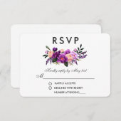 Ultra Violet Purpleフローラ水色結婚の 出欠カード (正面/裏面)