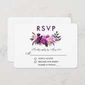 Ultra Violet Purpleフローラ水色結婚のPS 出欠カード (正面/裏面)