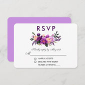 Ultra Violet Purpleフローラ水色結婚のVB 出欠カード (正面/裏面)