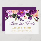 Ultra Violet Purpleフローラ金ゴールド保存日 セーブザデート (正面/裏面)