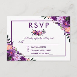 Ultra Violet PurpleフローラRSVP結婚のP 出欠カード