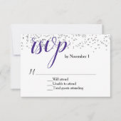 Ultra Violet Purple and White Wedding RSVPカード (正面)