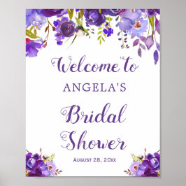 Ultra Violet Purple Floral Welcome Wedding Sign ポスター