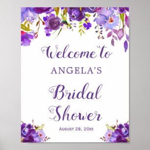 Ultra Violet Purple Floral Welcome Wedding Sign ポスター