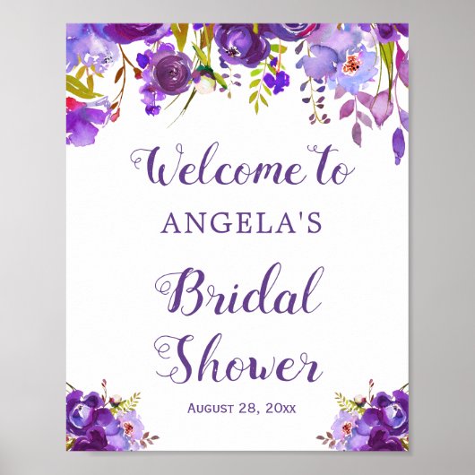 Ultra Violet Purple Floral Welcome Wedding Sign ポスター (正面)