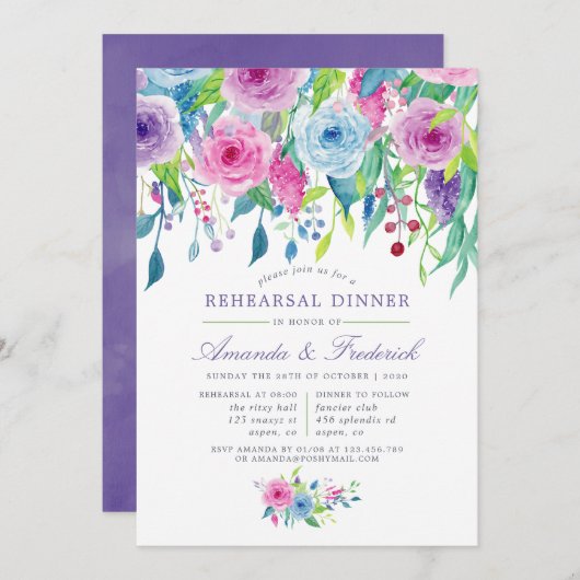 Ultra Violet Waterカラーフローラリハーサルディナー 招待状 (正面/裏面)