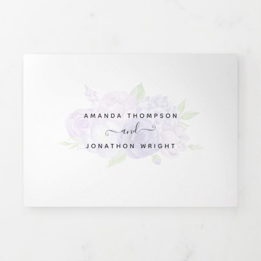 Ultra Violet Waterカラーフローラ結婚の全てを同時に使用 三つ折り招待状 (カバー)