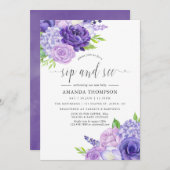 Ultra Violet Waterカラーフローラsipと参照 招待状 (正面/裏面)