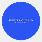 Ultramarine Blue Gold Professional Modern Plain ラウンドシール (正面)