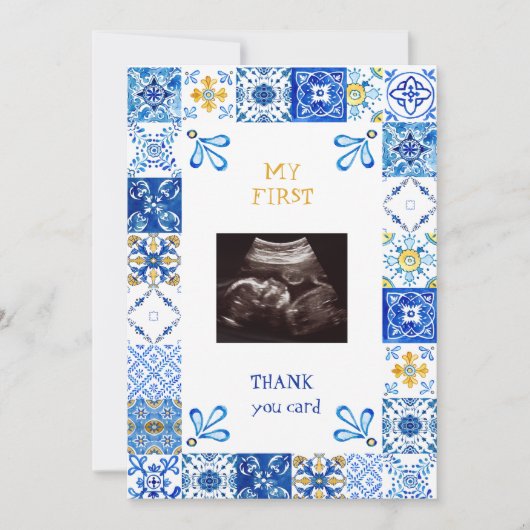 Ultrasound 地中海の Blueベビーありおもしろい サンキューカード (正面)