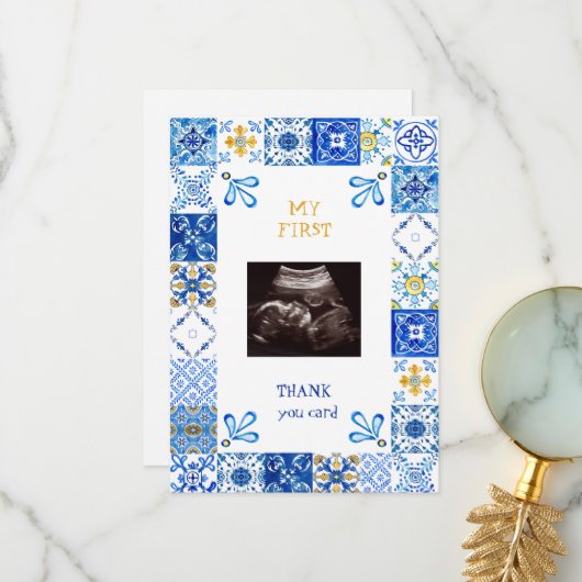 Ultrasound 地中海の Blueベビーありおもしろい サンキューカード (正面/裏面インサイチュ)
