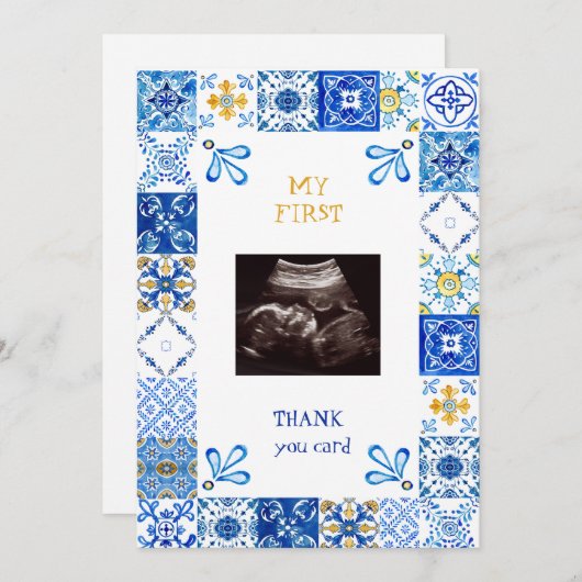 Ultrasound 地中海の Blueベビーありおもしろい サンキューカード (正面/裏面)