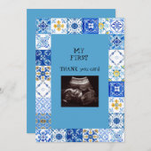 Ultrasound Photo Blue Tileベビーありがとうおもしろい サンキューカード (正面/裏面)