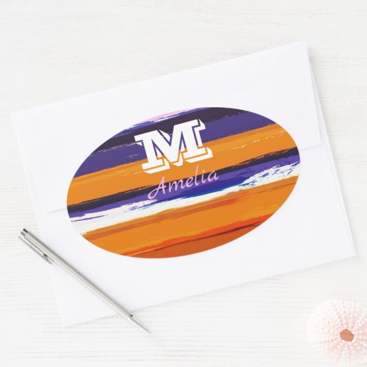 UltraVioletと金ゴールドの色のストライプ 楕円形シール (封筒)