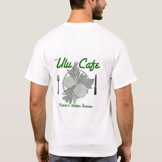 Uluのカフェの前部ポケットデザイン Tシャツ (裏面)