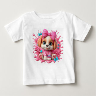 Uma cachorrinha adorável e fofa com olhos grandes ベビーTシャツ