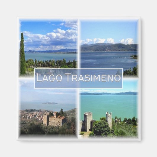 UMB001 LAKE TRASIMENO、モザイク、ウンブリア、冷蔵庫 マグネット (正面)