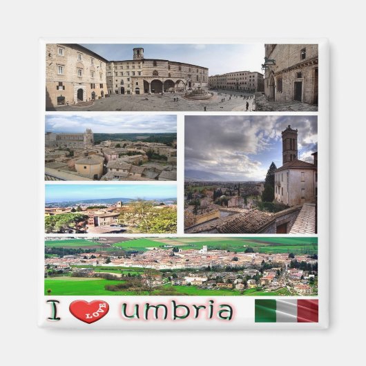 UMB004 UMBRIA I Love，モザイク，イタリア，冷蔵庫 マグネット (正面)