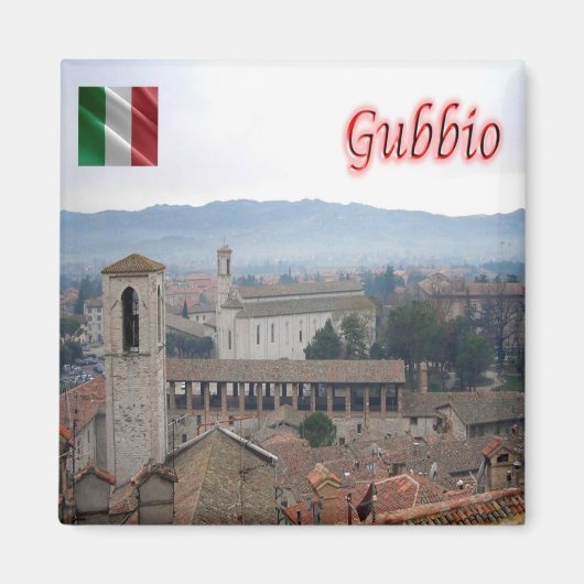 UMB023 GUBBIO, Panorama, Umbria，イタリア，冷蔵庫 マグネット (正面)