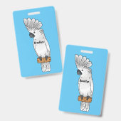 Umbrella cockatoo bird cartoon illustration バッジ (正面＆裏面)