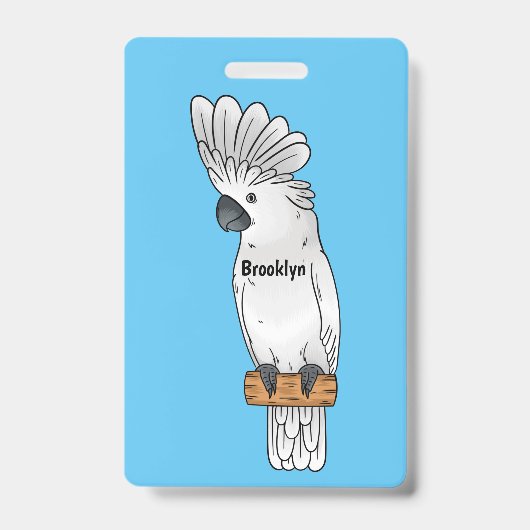Umbrella cockatoo bird cartoon illustration バッジ (正面)