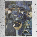 Umbrellas by Pierre Renoir, Vintage Impressionism ジグソーパズル<br><div class="desc">Umbrellas (1883) by Pierre Renoir is a vintage impressionism fine art painting. A woman is holding a picnic basket and a young girl is holding a hula hoop and a stick so she can play a game of hoop rolling or trundling. A rainy day street scene with a crowd of...</div>