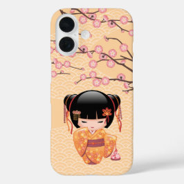 Ume Kokeshi Doll Japanese Geisha Girl Yellow iPhone 16ケース