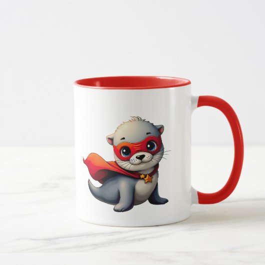 Un adorable bébé loutre super-héros. マグカップ (右)